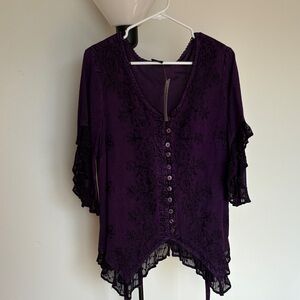 Elegant Purple Blouse with Ruffle Trim